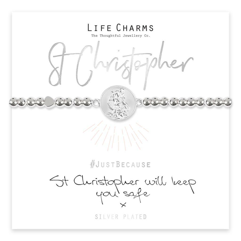 Life Charms Bracelet - " ST CHRISTOPHER Will Keep You Safe x " - Gift Boxed