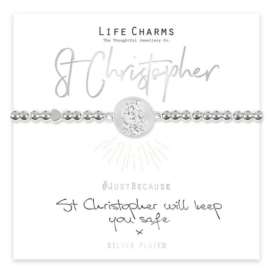 Life Charms Bracelet - " ST CHRISTOPHER Will Keep You Safe x " - Gift Boxed