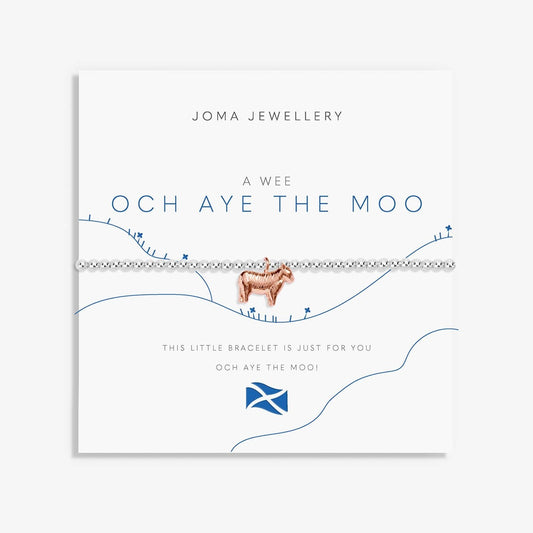 Joma Silver Plated Beaded Bracelet A Wee OCH AYE THE MOO  +Gift Bag Highland Cow