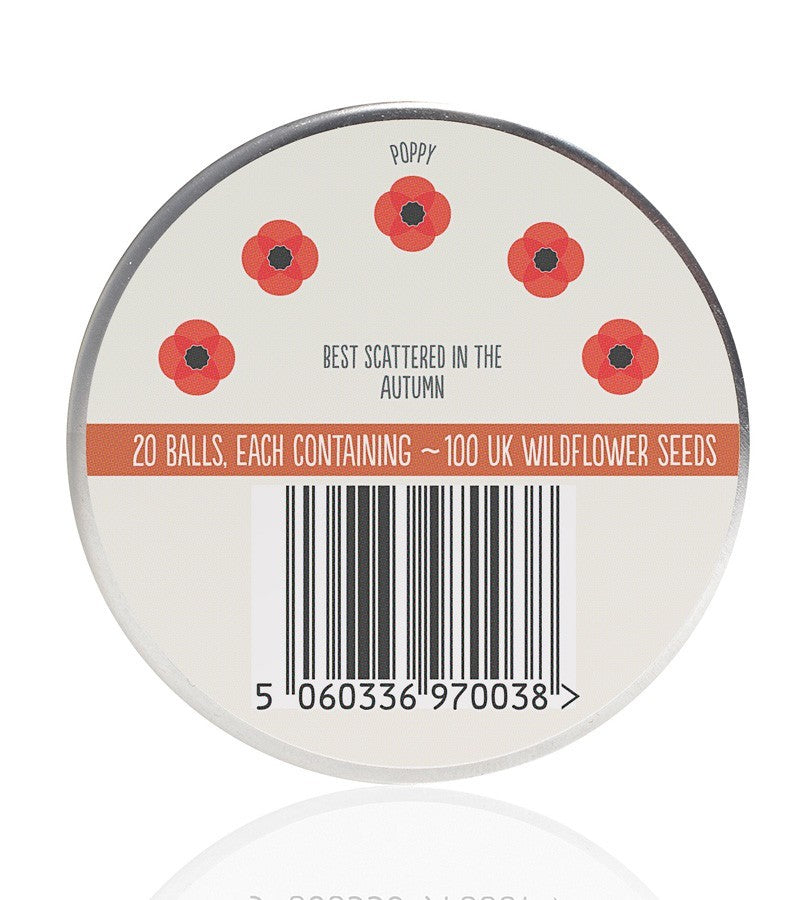 Seedball Mix Seed Bombs (British Wild Flower Tin)  - Poppy - Sow Spring Autumn