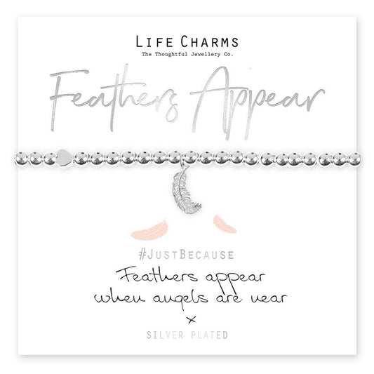 Life Charms Beaded Bracelet - FEATHERS APPEAR WHEN ANGELS ARE NEAR - Gift Boxed