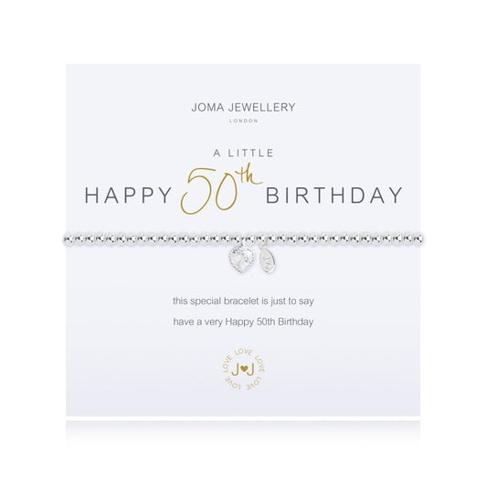 Joma Jewellery Silver Plated Beaded Bracelet A Little HAPPY 50th + Gift Bag 2074