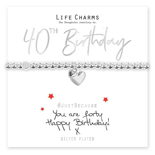 Life Charms Bracelet - 40th  " You Are FORTY, Happy Birthday! x " - Gift Boxed