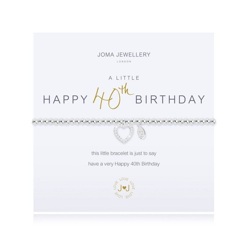 Joma Silver Plated Beaded Bracelet A Little HAPPY 40th BIRTHDAY + Gift Bag 2073