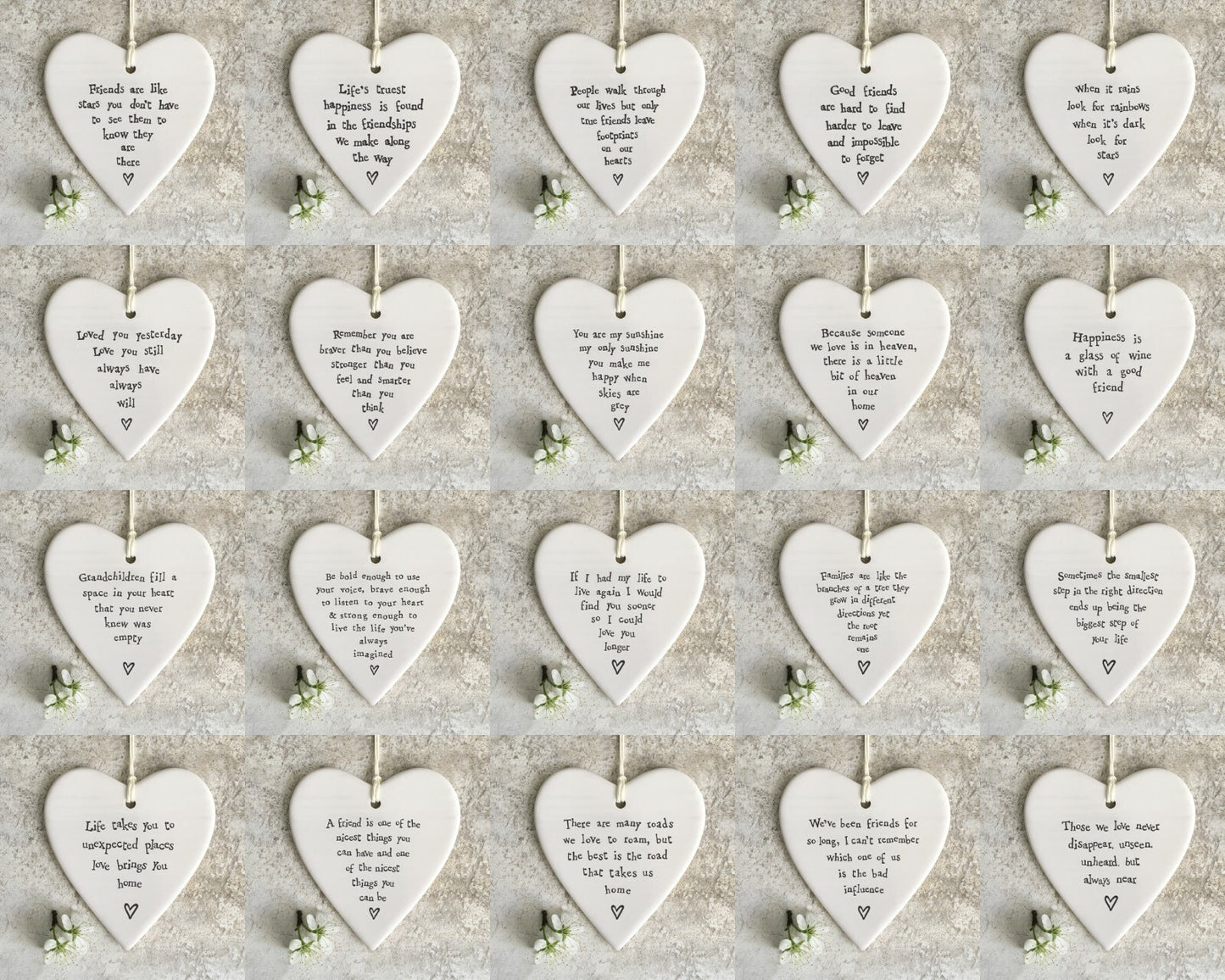 East of India Porcelain Hanging Round Hearts Keepsake with Sentiment  - Free P&P
