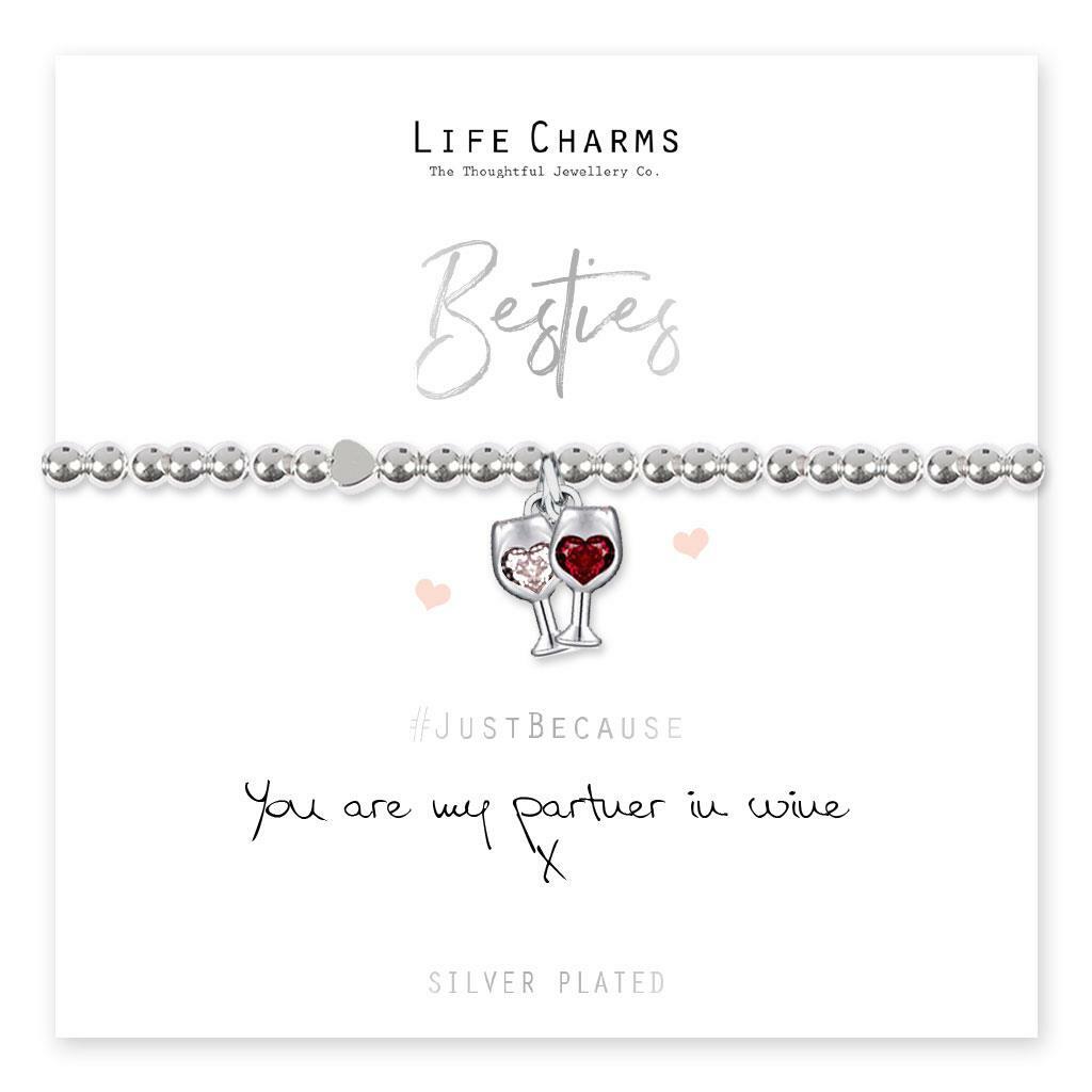 Life Charms Beaded Bracelet - BESTIES - YOU ARE MY PARTNER IN WINE - Gift Boxed