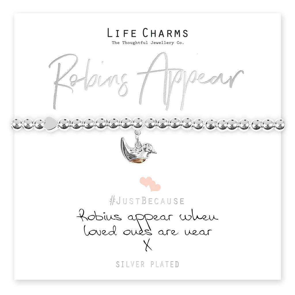 Life Charms Bracelet - " ROBINS APPEAR WHEN LOVED ONES ARE NEAR  " Gift Boxed