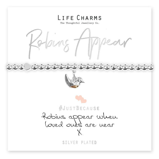 Life Charms Bracelet - " ROBINS APPEAR WHEN LOVED ONES ARE NEAR  " Gift Boxed