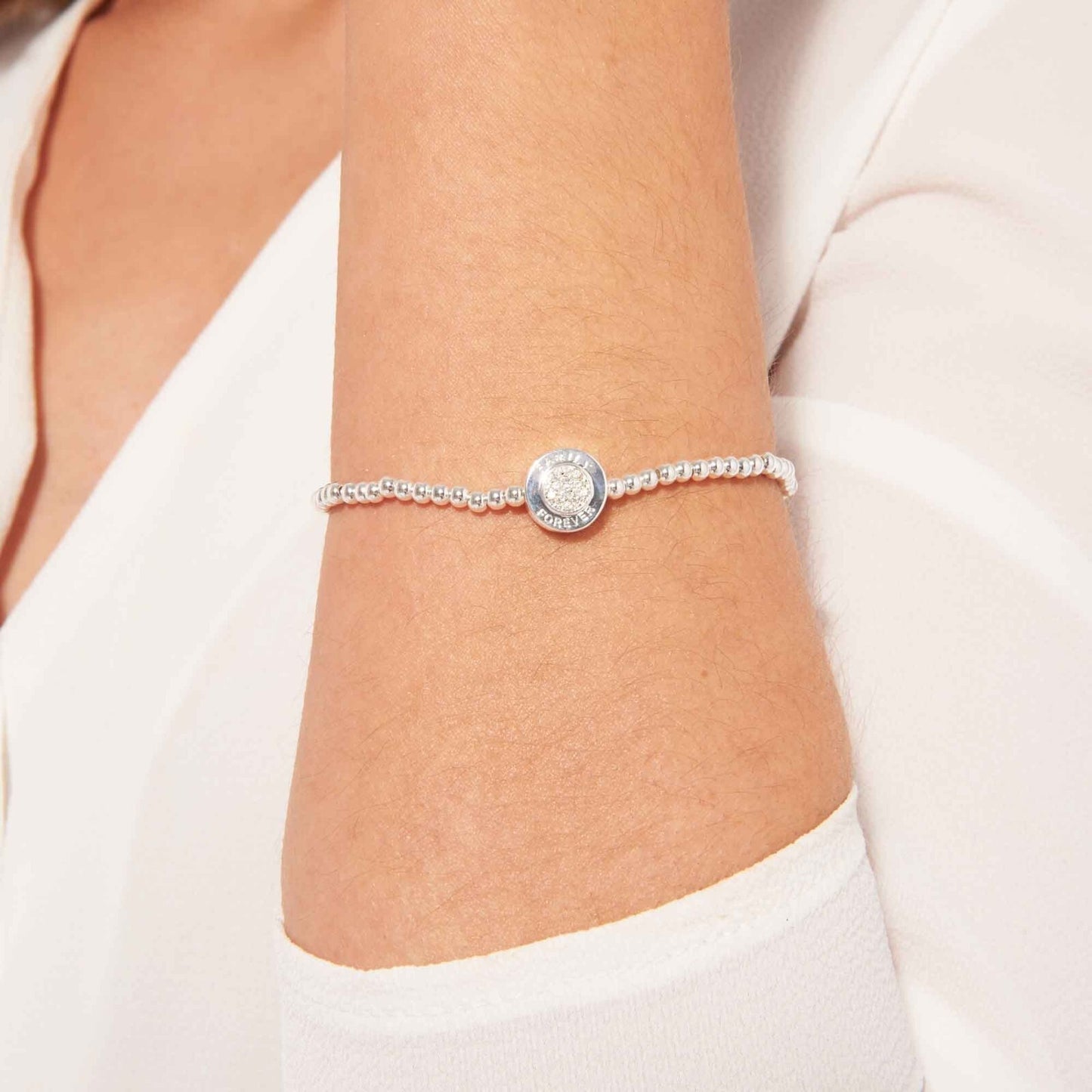 Joma Silver Plated Beaded Bracelet A Little FAMILY F0REVER + Gift Bag 3205
