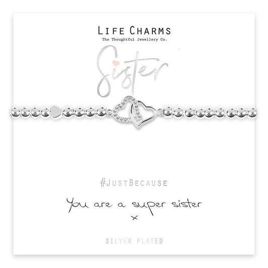 Life Charms Bracelet - " You Are A SUPER SISTER " -  Beautifully Gift Boxed
